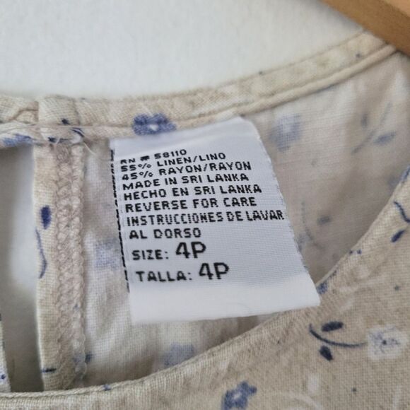 Vintage Studio Ease Linen Blend Dress Neutral Blue Floral Print Sleeveless 4P - Picture 4 of 10